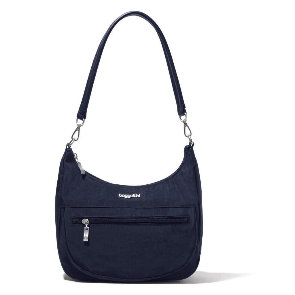 Baggallini, True Classic Pocket Half Moon Bag, Half Moon Bag, French Navy, Angled view