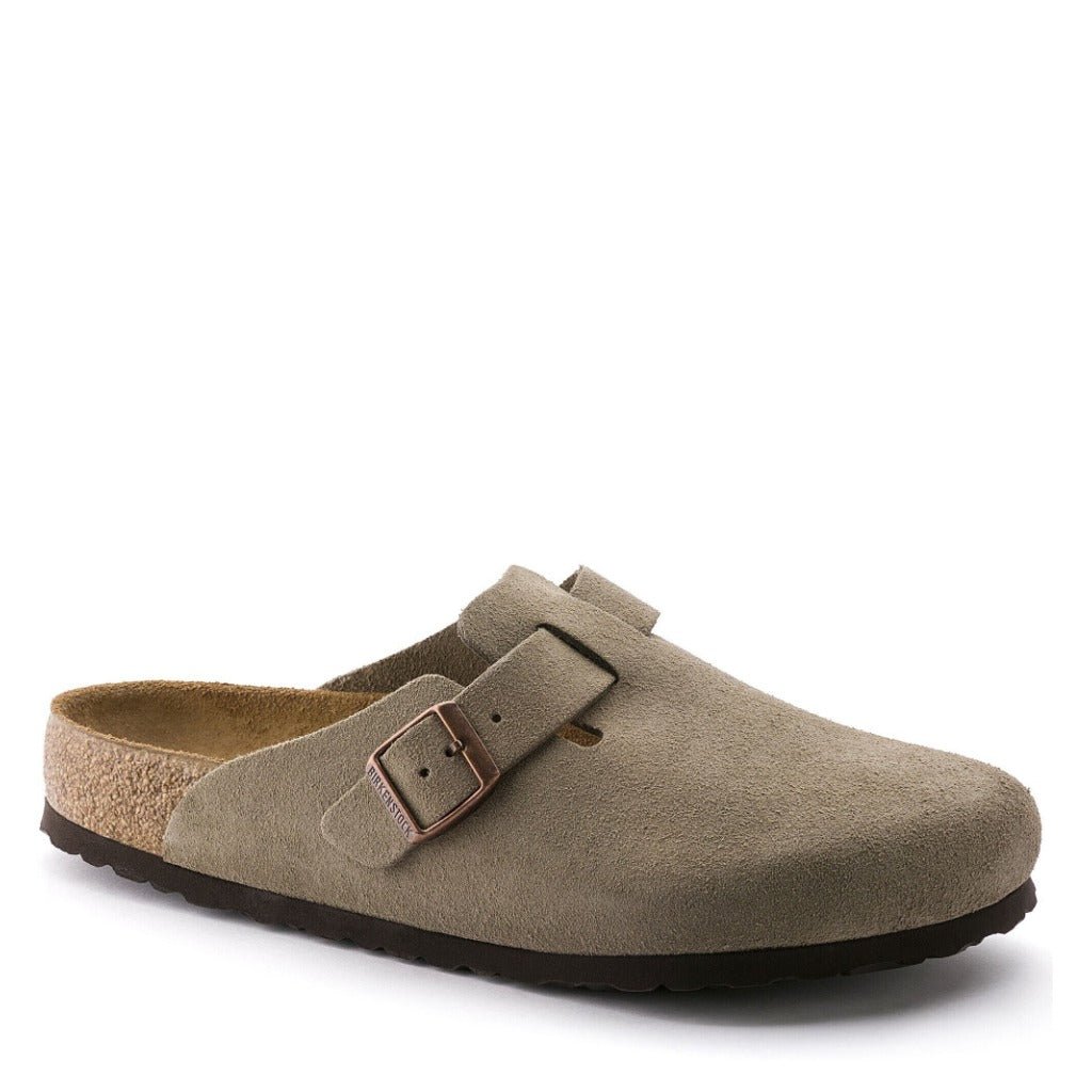 Birkenstock Boston Suede Soft Footbed Taupe, Regular Fit - Shoetopia Footwear