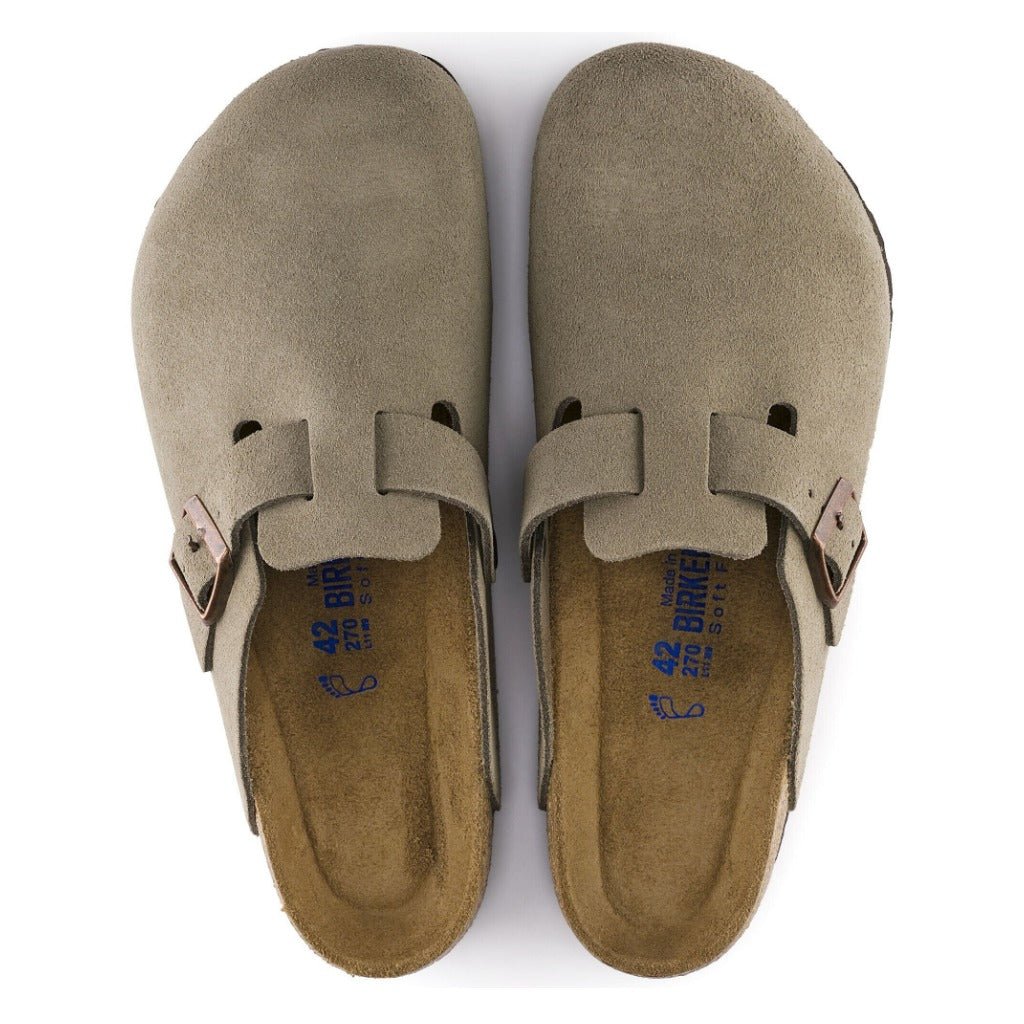 Birkenstock Boston Suede Soft Footbed Taupe, Regular Fit - Shoetopia Footwear