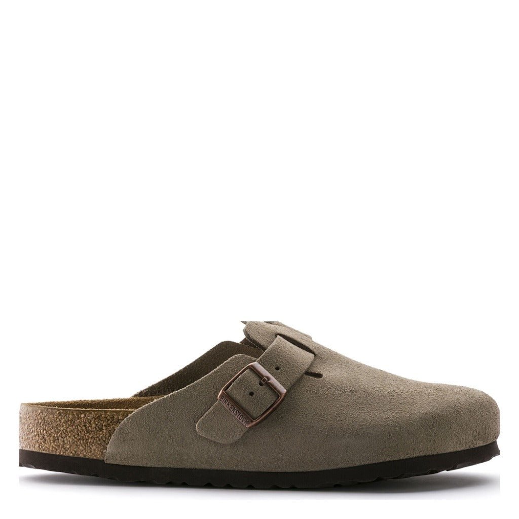 Birkenstock Boston Suede Soft Footbed Taupe, Regular Fit - Shoetopia Footwear