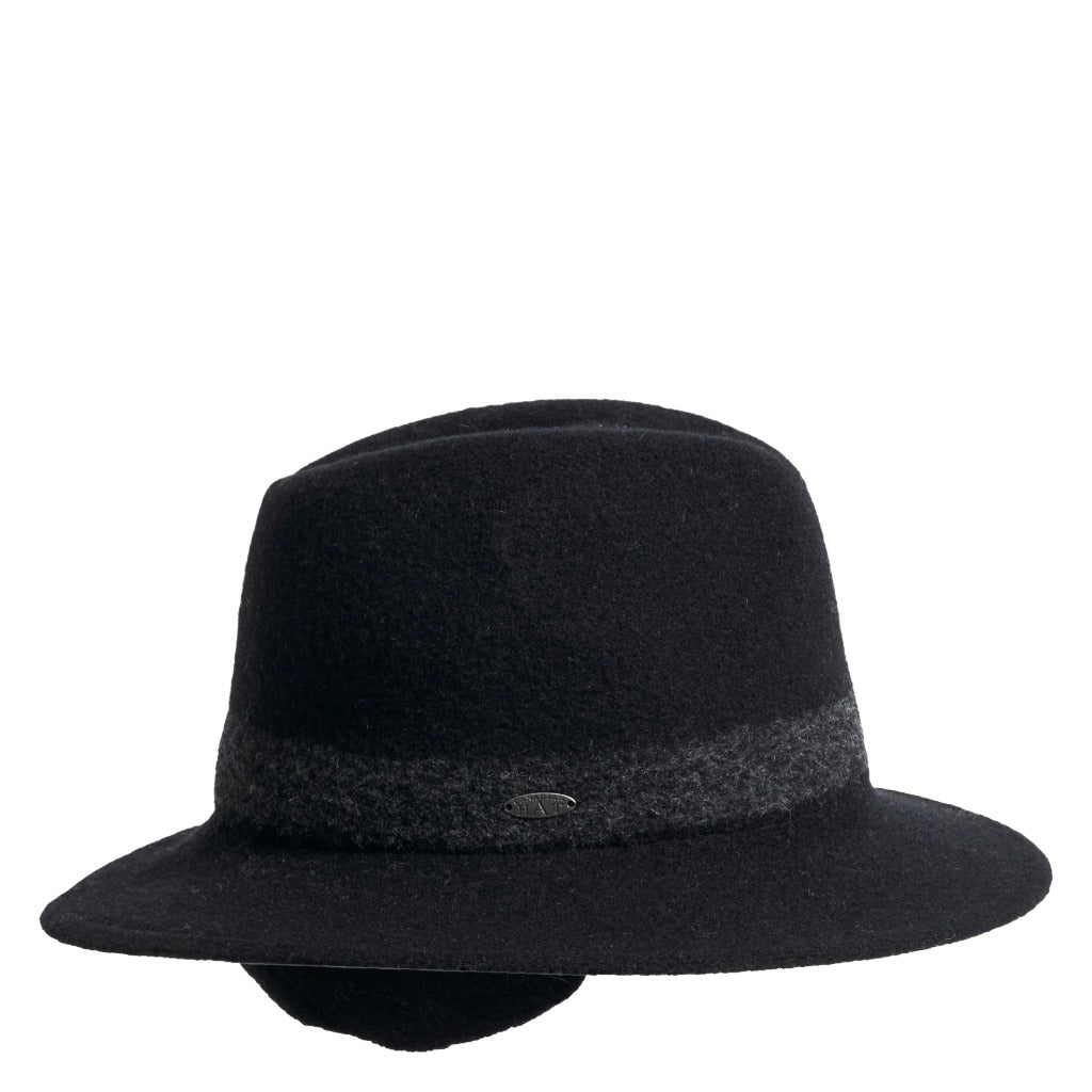 Canadian Hat Ferland Soft Fedora with Earflaps - Black - Shoetopia Footwear