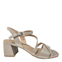 Caprice, 28302-26-354, women’s heeled sandal, taupe suede metallic gold, ANGLE view
