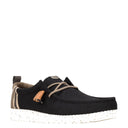 Hey Dude, Wally Craft Linen, Men's, Casual Slip-On, Black/Walnut, Angled view