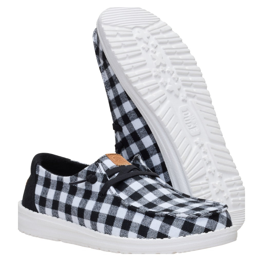 Hey Dude, Wendy Buffalo Check, Women's, Casual Shoe, Black Plaid, Outsole view