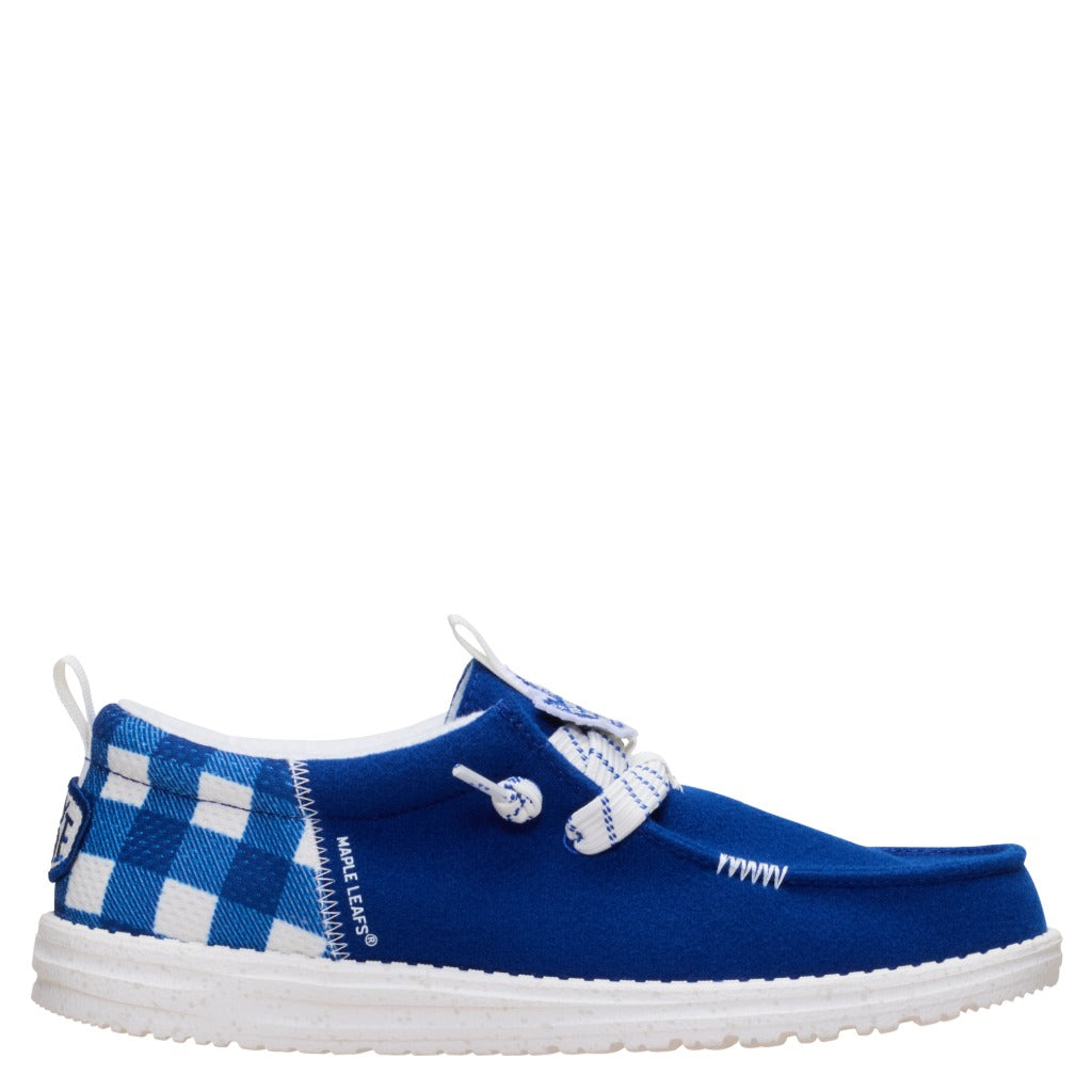 Hey Dude, Wally Funk NHL Maple Leafs Plaid, Men's, Casual Shoe, Blue/White, Side view