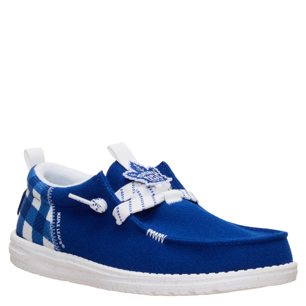 Hey Dude, Wally Funk NHL Maple Leafs Plaid, Men's, Casual Shoe, Blue/White, Medial side view