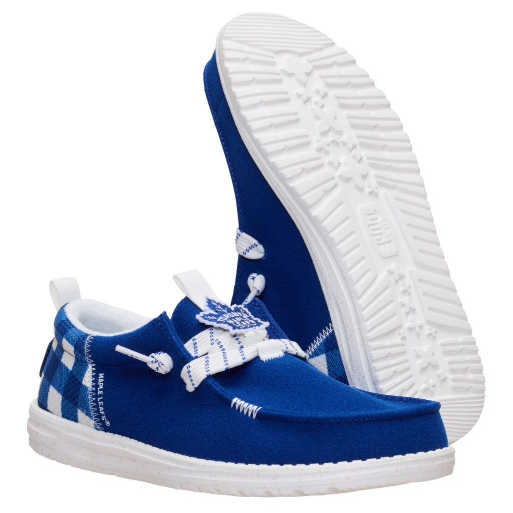 Hey Dude, Wally Funk NHL Maple Leafs Plaid, Men's, Casual Shoe, Blue/White, Outsole view