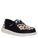 Hey Dude, Wendy Spotted Cow, Women's, Casual Shoe, Black/Brown Cow, Angled view
