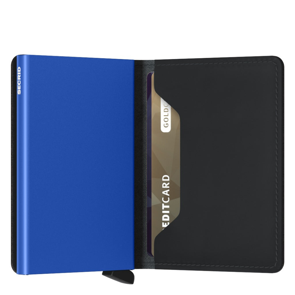Secrid, Slimwallet Matte, Wallet, Black/Blue, Half-open view
