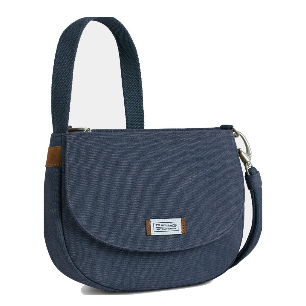 Travelon, Anti-Theft Heritage Saddle Crossbody, Women's, Crossbody Bag, Indigo, Angled view