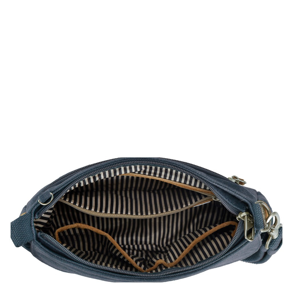 Travelon, Anti-Theft Heritage Saddle Crossbody, Women's, Crossbody Bag, Indigo, Top view