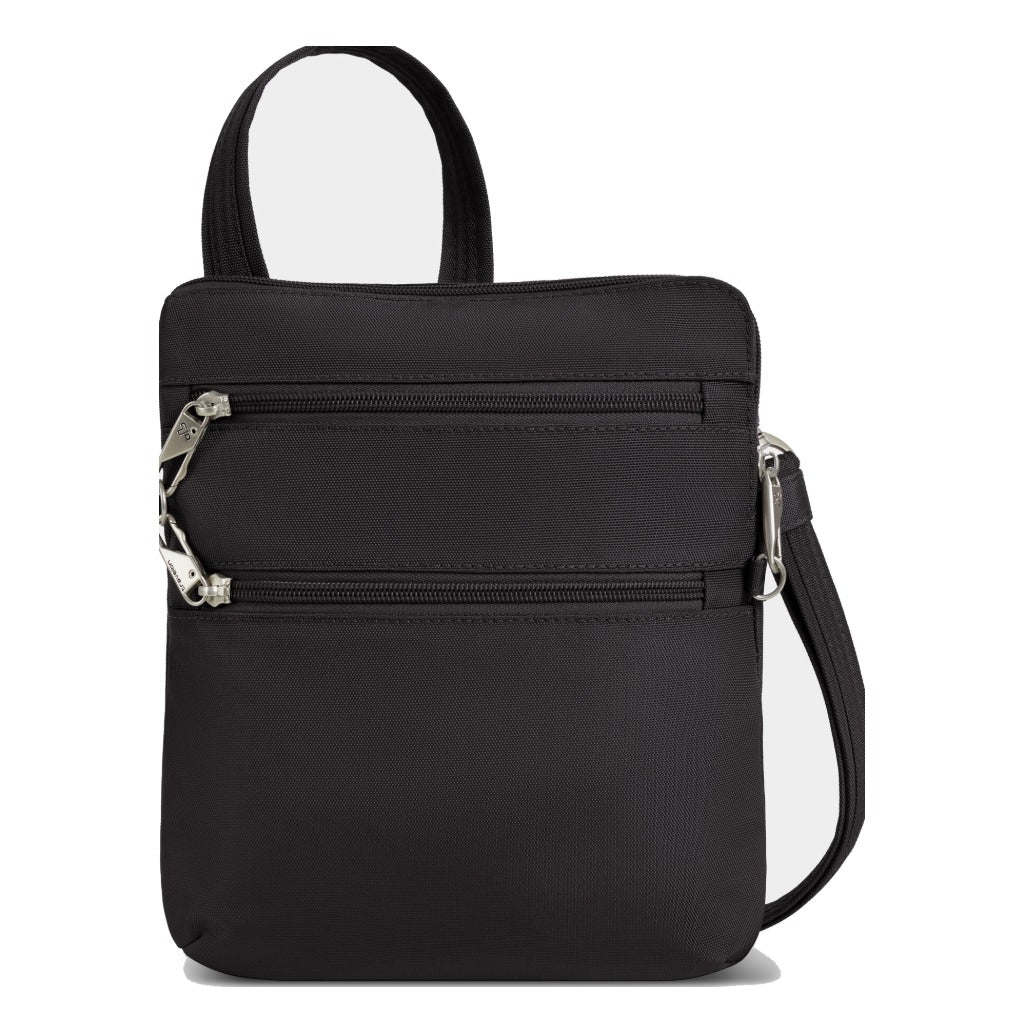 Travelon, Anti-Theft Classic Slim Double Zip Crossbody, Women's, Crossbody Bag, Black, Front view