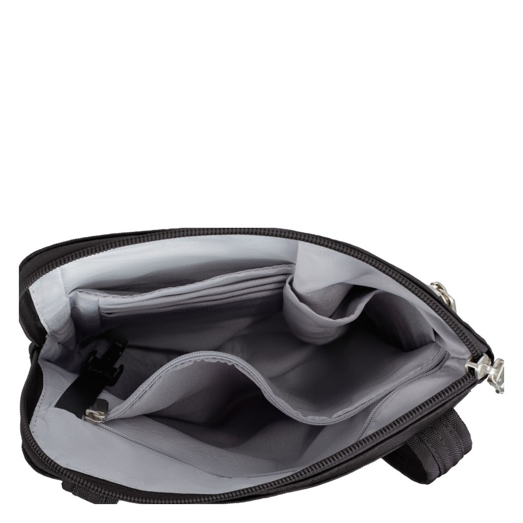 Travelon, Anti-Theft Classic Slim Double Zip Crossbody, Women's, Crossbody Bag, Black, Top view