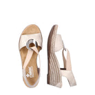 Shoetopia, Rieker women’s wedge sandal, women’s comfort sandal, taupe, side view